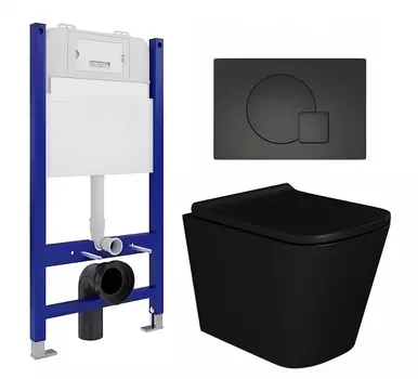 Комплект 3 в 1 инсталляция Enio Tecnico 50 EN8050050 + Унитаз подвесной Enio Binario BL черный EN4180225 + кнопка черная матовая