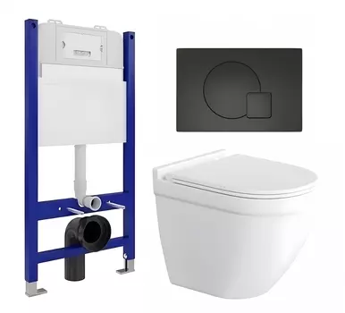 Комплект 3 в 1 инсталляция Enio Tecnico 50 EN8050050 + Унитаз подвесной Enio Pulito EN1170052 + кнопка черная матовая
