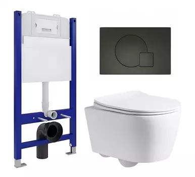 Комплект 3 в 1 инсталляция Enio Tecnico 50 EN8050050 + Унитаз подвесной CeruttiSpa Sella PP 9738 + кнопка черная матовая