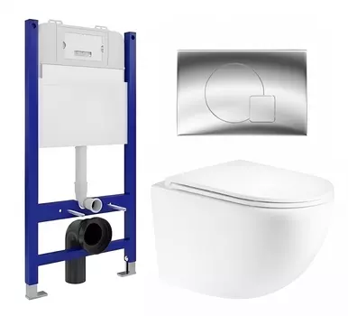 Комплект 3 в 1 инсталляция Enio Tecnico 50 EN8050050 + Унитаз подвесной Enio Unico EN3103895 + кнопка хром OOO