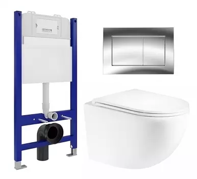 Комплект 3 в 1 инсталляция Enio Tecnico 50 EN8050050 + Унитаз подвесной Enio Unico EN3103895 + кнопка хром OOO
