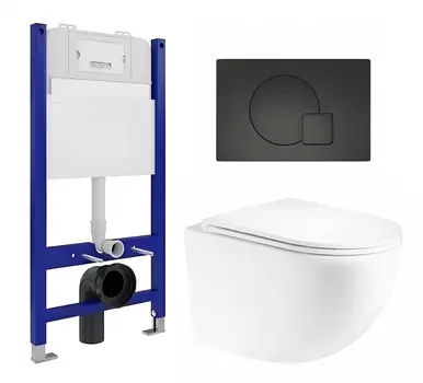 Комплект 3 в 1 инсталляция Enio Tecnico 50 EN8050050 + Унитаз подвесной Enio Unico EN3103895 + кнопка черная матовая OOO