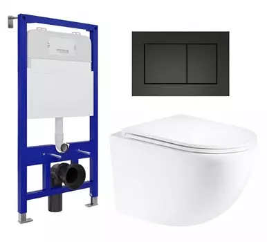 Комплект 3 в 1 инсталляция Enio Tecnico 52 EN8050052 + Унитаз подвесной Enio Unico EN3103895 + кнопка черная матовая OOO