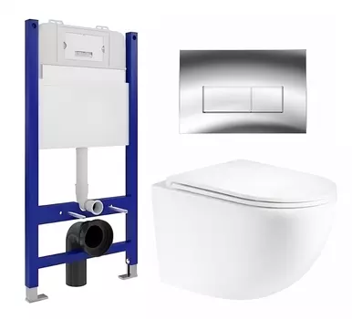 Комплект 3 в 1 инсталляция Enio Tecnico 50 EN8050050 + Унитаз подвесной Enio Unico EN3103895 + кнопка хром OOO