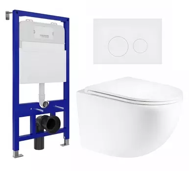 Комплект 3 в 1 инсталляция Enio Tecnico 52 EN8050052 + Унитаз подвесной Enio Unico EN3103895 + кнопка белая матовая OOO