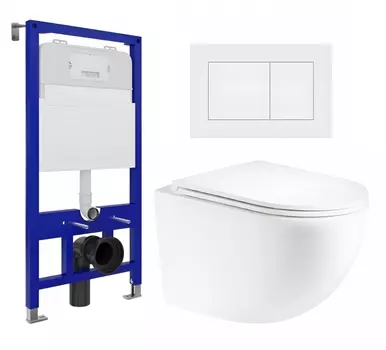 Комплект 3 в 1 инсталляция Enio Tecnico 52 EN8050052 + Унитаз подвесной Enio Unico EN3103895 + кнопка белая матовая OOO
