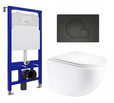 Комплект 3 в 1 инсталляция Enio Tecnico 52 EN8050052 + Унитаз подвесной Enio Unico EN3103895 + кнопка черная матовая OOO