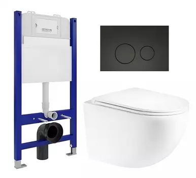 Комплект 3 в 1 инсталляция Enio Tecnico 50 EN8050050 + Унитаз подвесной Enio Unico EN3103895 + кнопка черная матовая OOO