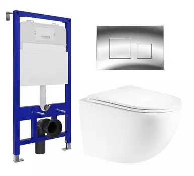 Комплект 3 в 1 инсталляция Enio Tecnico 52 EN8050052 + Унитаз подвесной Enio Unico EN3103895 + кнопка хром OOO