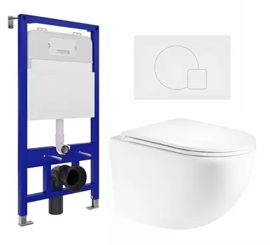 Комплект 3 в 1 инсталляция Enio Tecnico 52 EN8050052 + Унитаз подвесной Enio Unico EN3103895 + кнопка белая матовая OOO