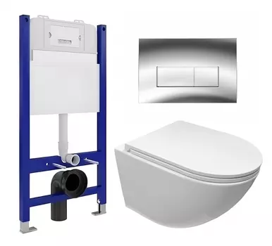 Комплект 3 в 1 инсталляция Enio Tecnico 50 EN8050050 + Подвесной безободковый унитаз Cerutti Spa Sella aria CT9529 + кнопка хром EN8050050+EN8050801+CT9529