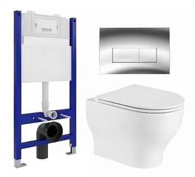 Комплект 3 в 1 инсталляция Enio Tecnico 50 EN8050050 + Подвесной унитаз WeltWasser Erlenbach 004 GL-WT + кнопка хром