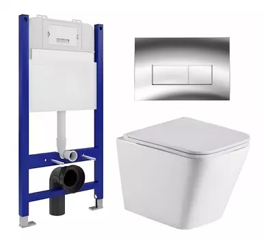 Комплект 3 в 1 инсталляция Enio Tecnico 50 EN8050050 + Подвесной унитаз WeltWasser Gelbach 043 GL-WT + кнопка хром