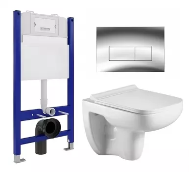 Комплект 3 в 1 инсталляция Enio Tecnico 50 EN8050050 + Подвесной унитаз WeltWasser Kehlbach 004 GL-WT + кнопка хром