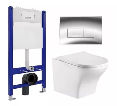 Комплект 3 в 1 инсталляция Enio Tecnico 50 EN8050050 + Подвесной унитаз WeltWasser Odenbach 004 GL-WT + кнопка хром