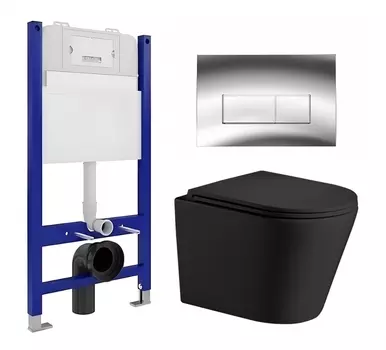 Комплект 3 в 1 инсталляция Enio Tecnico 50 EN8050050 + Подвесной унитаз WeltWasser Salzbach 043 MT-BL + кнопка хром