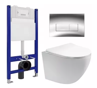 Комплект 3 в 1 инсталляция Enio Tecnico 50 EN8050050 + Унитаз подвесной Акватек Европа AQ1900-00 + кнопка хром