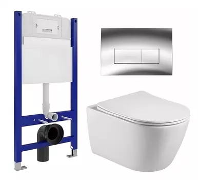 Комплект 3 в 1 инсталляция Enio Tecnico 50 EN8050050 + Унитаз подвесной Акватек Вега AQ1905-00 + кнопка хром