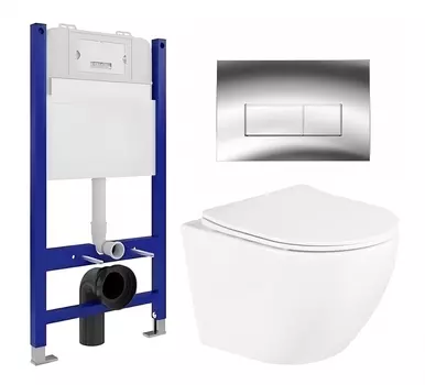 Комплект 3 в 1 инсталляция Enio Tecnico 50 EN8050050 + Унитаз подвесной BelBagno Uno BB3105CHR/SC + кнопка хром