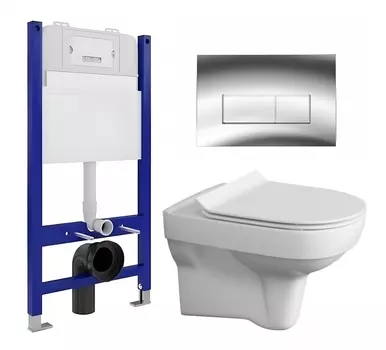Комплект 3 в 1 инсталляция Enio Tecnico 50 EN8050050 + Унитаз подвесной Cersanit City New + кнопка хром