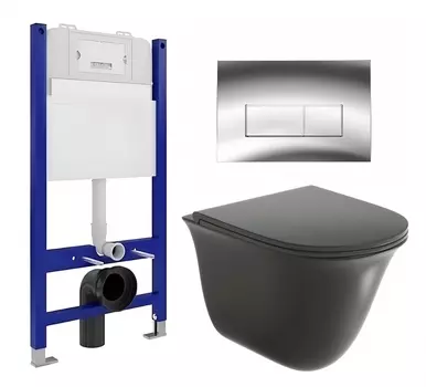 Комплект 3 в 1 инсталляция Enio Tecnico 50 EN8050050 + Унитаз подвесной Grossman GR-4412BMS + кнопка хром EN8050050+EN8050801+GR-4412BMS