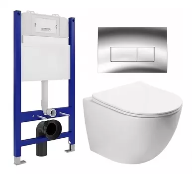 Комплект 3 в 1 инсталляция Enio Tecnico 50 EN8050050 + Унитаз подвесной SantiLine SL-5005 + кнопка хром EN8050050+EN8050801+SL-5005