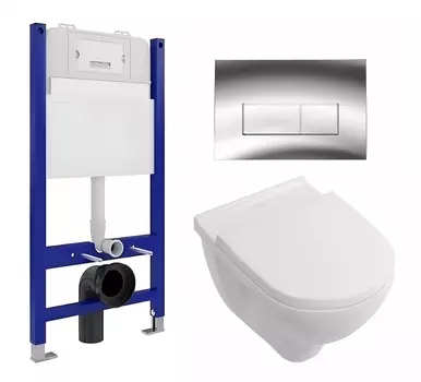 Комплект 3 в 1 инсталляция Enio Tecnico 50 EN8050050 + Унитаз подвесной Villeroy & Boch O Novo Directflush + кнопка хром