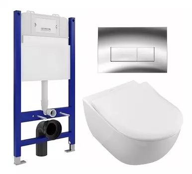 Комплект 3 в 1 инсталляция Enio Tecnico 50 EN8050050 + Унитаз подвесной Villeroy & Boch Subway 2.0 5614R201 + кнопка хром