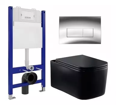 Комплект 3 в 1 инсталляция Enio Tecnico 50 EN8050050 + Унитаз Vincea Ultra Rimless VT1-32MB + кнопка хром
