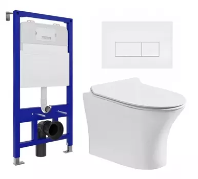 Комплект 3 в 1 инсталляция Enio Tecnico 52 EN8050052 + Подвесной безободковый унитаз CeruttiSpa Bernina aria CT7191 + кнопка белая матовая