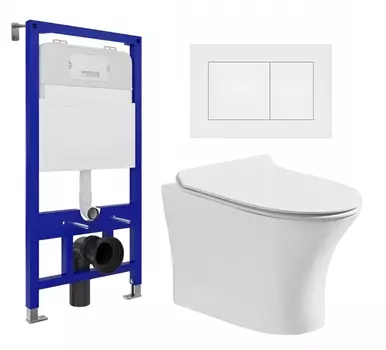 Комплект 3 в 1 инсталляция Enio Tecnico 52 EN8050052 + Подвесной безободковый унитаз CeruttiSpa Bernina aria CT7191 + кнопка белая матовая