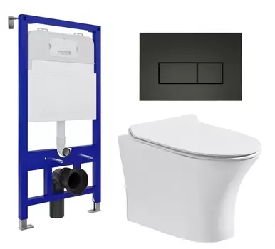 Комплект 3 в 1 инсталляция Enio Tecnico 52 EN8050052 + Подвесной безободковый унитаз CeruttiSpa Bernina aria CT7191 + кнопка черная матовая