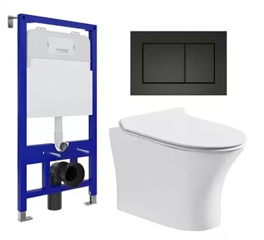 Комплект 3 в 1 инсталляция Enio Tecnico 52 EN8050052 + Подвесной безободковый унитаз CeruttiSpa Bernina aria CT7191 + кнопка черная матовая