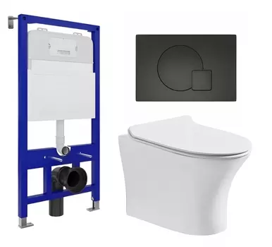 Комплект 3 в 1 инсталляция Enio Tecnico 52 EN8050052 + Подвесной безободковый унитаз CeruttiSpa Bernina aria CT7191 + кнопка черная матовая