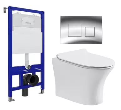 Комплект 3 в 1 инсталляция Enio Tecnico 52 EN8050052 + Подвесной безободковый унитаз CeruttiSpa Bernina aria CT7191 + кнопка хром