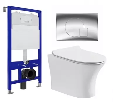 Комплект 3 в 1 инсталляция Enio Tecnico 52 EN8050052 + Подвесной безободковый унитаз CeruttiSpa Bernina aria CT7191 + кнопка хром