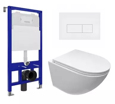 Комплект 3 в 1 инсталляция Enio Tecnico 52 EN8050052 + Подвесной безободковый унитаз Cerutti Spa Sella aria CT9529 + кнопка белая матовая