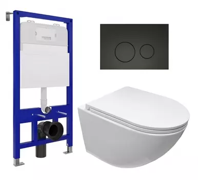 Комплект 3 в 1 инсталляция Enio Tecnico 52 EN8050052 + Подвесной безободковый унитаз Cerutti Spa Sella aria CT9529 + кнопка черная матовая