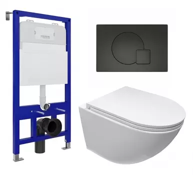 Комплект 3 в 1 инсталляция Enio Tecnico 52 EN8050052 + Подвесной безободковый унитаз Cerutti Spa Sella aria CT9529 + кнопка черная матовая