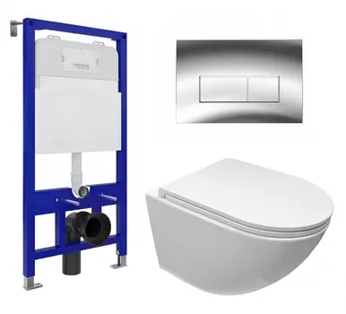 Комплект 3 в 1 инсталляция Enio Tecnico 52 EN8050052 + Подвесной безободковый унитаз Cerutti Spa Sella aria CT9529 + кнопка хром