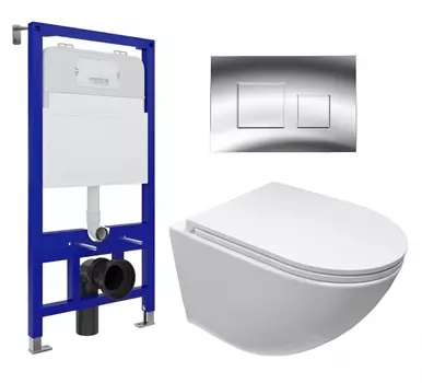 Комплект 3 в 1 инсталляция Enio Tecnico 52 EN8050052 + Подвесной безободковый унитаз Cerutti Spa Sella aria CT9529 + кнопка хром
