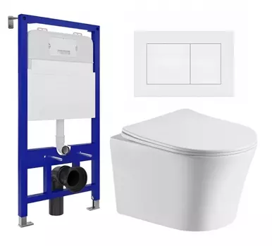 Комплект 3 в 1 инсталляция Enio Tecnico 52 EN8050052 + Подвесной унитаз CeruttiSpa Adige Aria CT7837 + кнопка белая матовая