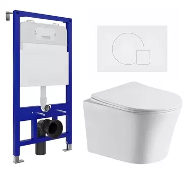 Комплект 3 в 1 инсталляция Enio Tecnico 52 EN8050052 + Подвесной унитаз CeruttiSpa Adige Aria CT7837 + кнопка белая матовая