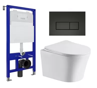 Комплект 3 в 1 инсталляция Enio Tecnico 52 EN8050052 + Подвесной унитаз CeruttiSpa Adige Aria CT7837 + кнопка черная матовая