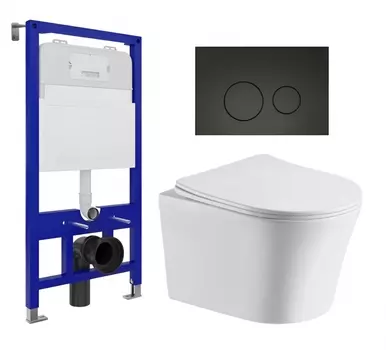 Комплект 3 в 1 инсталляция Enio Tecnico 52 EN8050052 + Подвесной унитаз CeruttiSpa Adige Aria CT7837 + кнопка черная матовая