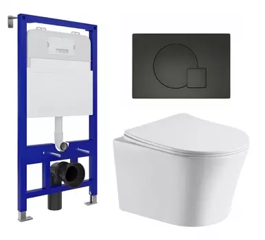 Комплект 3 в 1 инсталляция Enio Tecnico 52 EN8050052 + Подвесной унитаз CeruttiSpa Adige Aria CT7837 + кнопка черная матовая