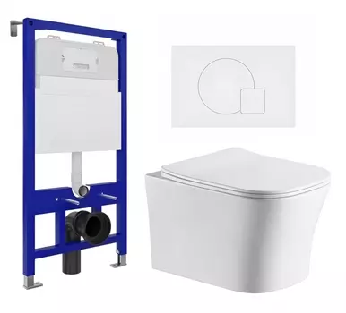 Комплект 3 в 1 инсталляция Enio Tecnico 52 EN8050052 + Подвесной унитаз CeruttiSpa Marmolada aria CT7778 + кнопка белая матовая