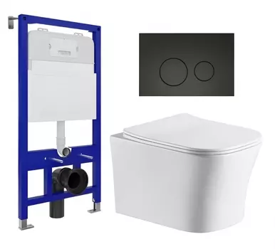 Комплект 3 в 1 инсталляция Enio Tecnico 52 EN8050052 + Подвесной унитаз CeruttiSpa Marmolada aria CT7778 + кнопка черная матовая