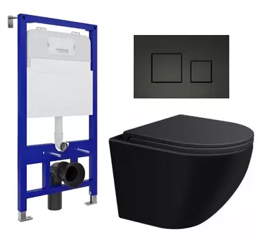 Комплект 3 в 1 инсталляция Enio Tecnico 52 EN8050052 + Подвесной унитаз SinteSi EVI + кнопка черная матовая