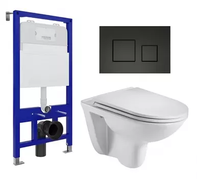 Комплект 3 в 1 инсталляция Enio Tecnico 52 EN8050052 + Подвесной унитаз WeltWasser Baarbach 004 GL-WT + кнопка черная матовая